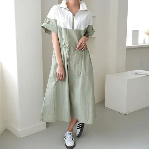 [하늘바라기]쿨링 반집업 아노락 원피스