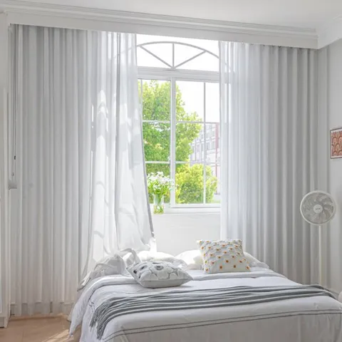 샴브레이 린넨 민자핀형 거실커튼 대형+커튼레일 세트