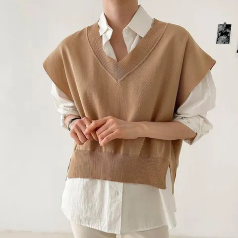 [다잇템]여자 비스코스 브이 오버핏 여름 니트조끼