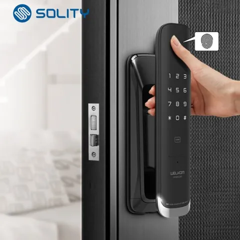 웰콤 지문인식 무타공 푸시풀 디지털도어락 [패스온(WP-450B)] 카드키2개+번호키 블루투스(옵션) 도어록 내부이중잠금 푸시바잠금 허수기능 강력한내구성 현관문 도어락