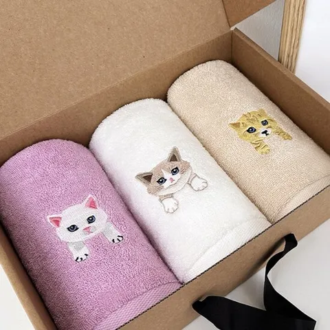 [송월타올] 야옹프렌즈 세면타월 3매선물세트(크라프트)