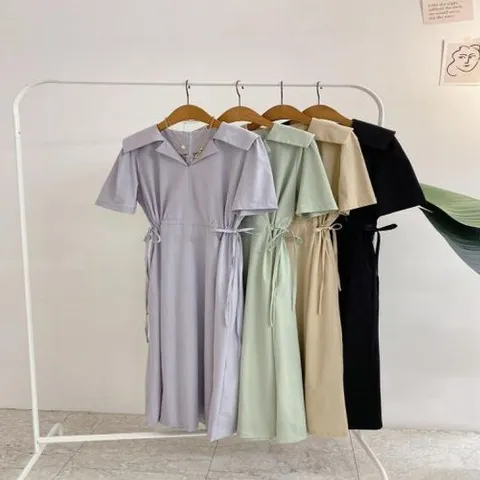 레닉 빅카라 스트링 반팔 롱 원피스(4color)
