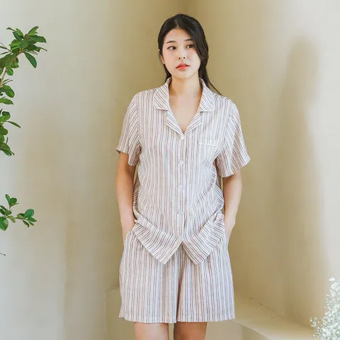 쿨 인견 여성 여름 반팔 잠옷 파자마 세트 IWS7121