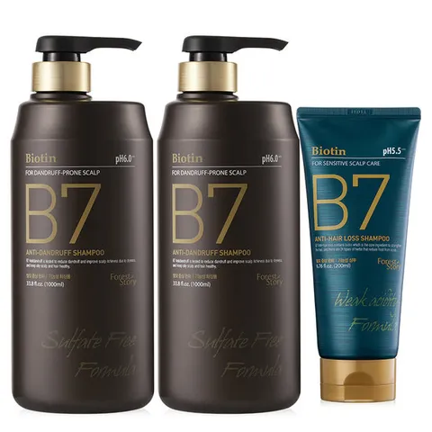 B7 안티댄드러프 약산성 비듬 두피 탈모샴푸 1000ml 2개+헤어팩 200ml