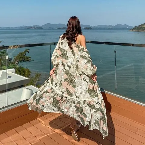 비바럽 / 수영복 커버업 레이스 롱 비치로브 비치웨어 CA18944F