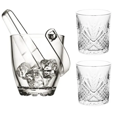 투명 아이스버킷+유리잔 225ml 2P 바스켓 바구니 양주 술얼음통