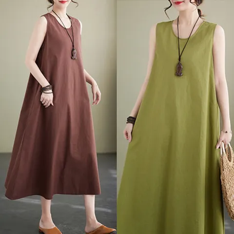 [바바라옷장]238760 - 린넨 면 롱 원피스/빅사이/루즈핏/데일리/