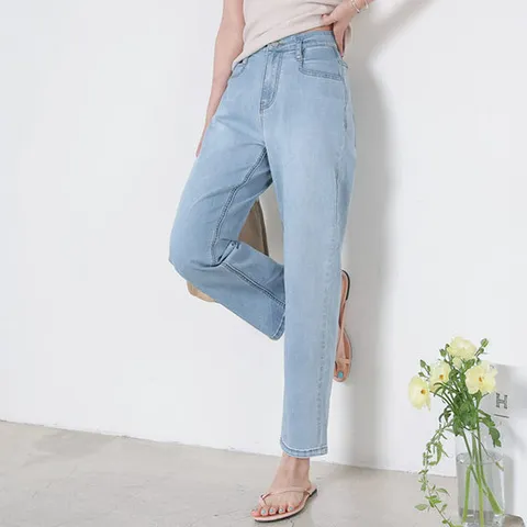 [헤이올리]아이스데님 스판 뒷프릴 반밴딩슬림배기팬츠 PH1147