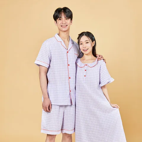 [버터샵] 시원한 시어서커 라벤더체크 파자마 상하세트 L 공용