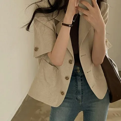 [이쁘다] 헨트 어깨패드  반팔 자켓