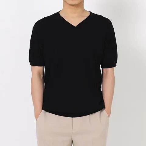 남자 반팔 브이넥니트 린넨 여름반팔