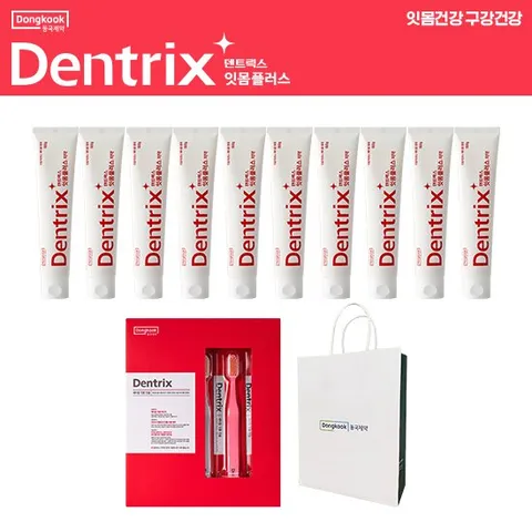 동국제약 잇몸플러스 치약 160g 10개+에티즘칫솔 5개+쇼핑백(대)