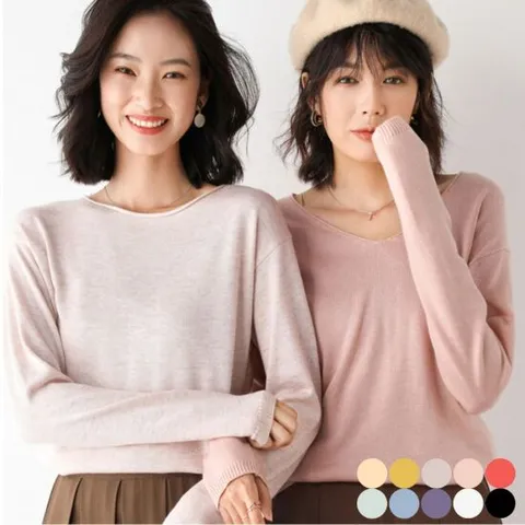 여자 무지 브이넥 니트 얇은 v넥 긴팔 이너 티셔츠