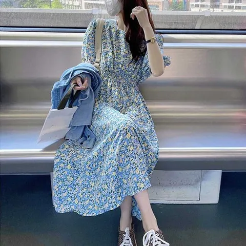 러블리 청순 꽃무늬 롱원피스 여자 신혼 여행룩 패션