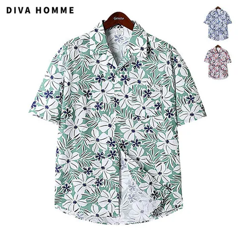 플라워 하와이안 오픈카라 반팔 셔츠 남방
