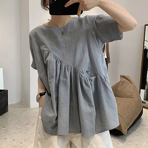 [이쁘다] 메이블 포켓 셔링 반팔 블라우스