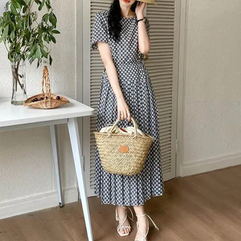 [어썸][단독특가]P3토패턴 반팔 플리츠 롱 원피스_260977