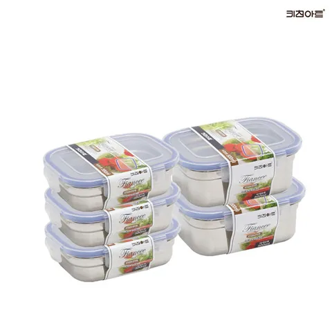 키친아트 피앙세 304스텐 반찬통 밀폐용기 5종B 1호 3개+2호 2개
