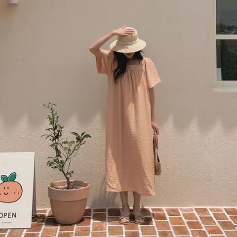 [조아맘] 스퀘어넥 모달 셔링 원피스