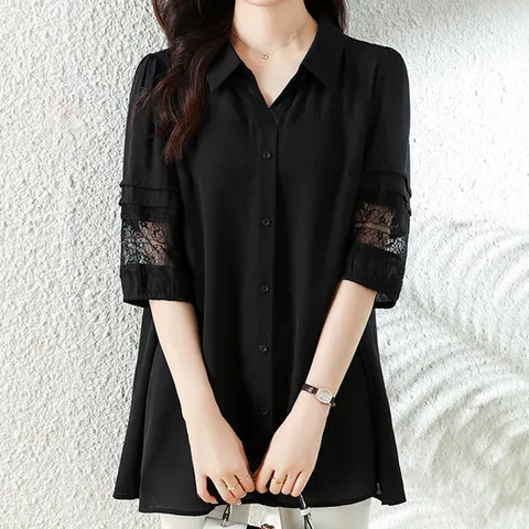 [블랙퀸] 시스루 소매 롱 블라우스 blk000131