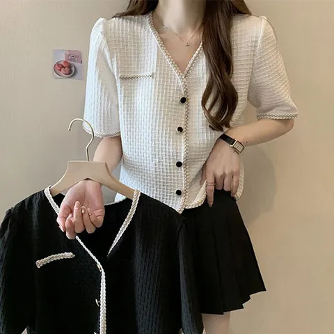 [페리엠]여름 루즈핏 트위드 가디건 자켓 선샤인크롭반팔자켓