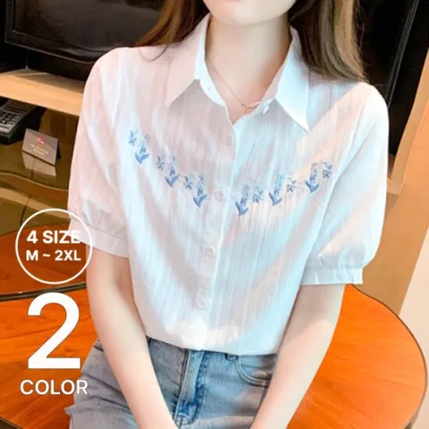 나바바 / 플라워 자수 반팔 카라 셔츠 NB1577 2color/ 4사이즈