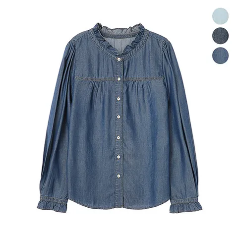 올리브그린 프릴 텐셀100 데님 블라우스 3종 택 1