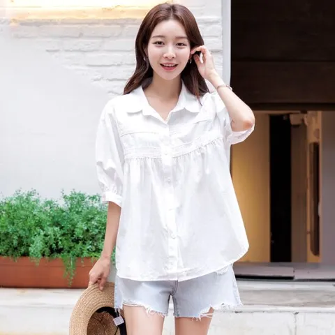 [키첼](MADE) 올리드 퍼프 반팔 블라우스