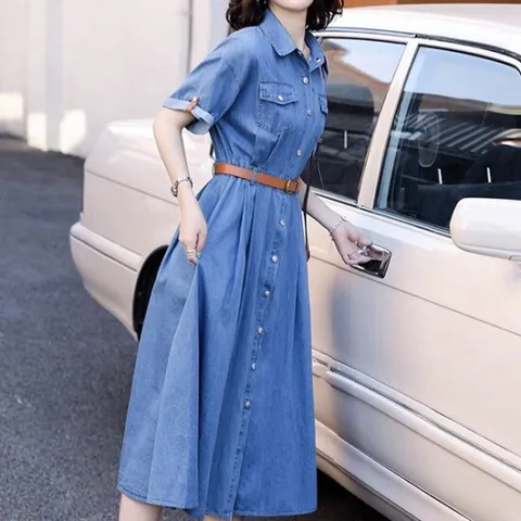 [스윗트리]캐주얼 썸머 데님 플레어 원피스(j0138)