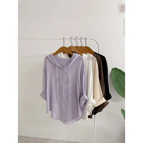 허니제이 / 헬사 썸머 여유핏 시스루 후드 롱 셔츠5c