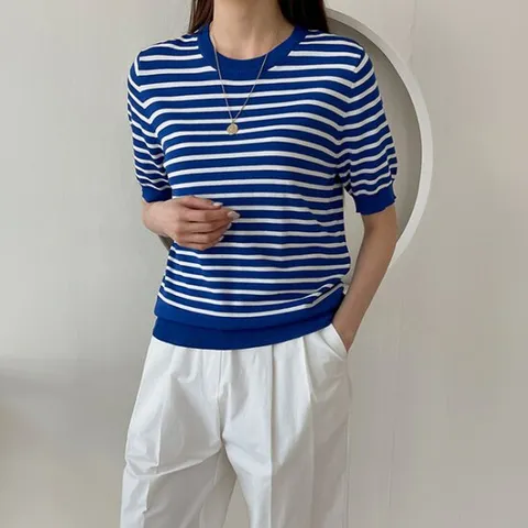 [어반프랑] 윌리 스트라이프 여름 반팔 쿨 니트