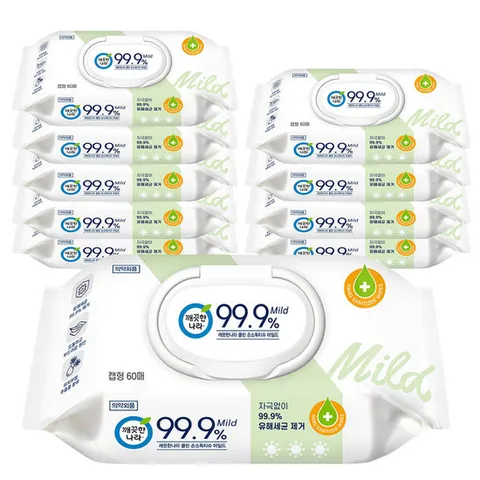 깨끗한나라 클린 손소독티슈 마일드 캡형 60매 10입