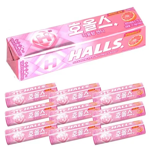 HALLS 호올스 스틱 멘톨 사탕 졸음방지 캔디 자몽 10개