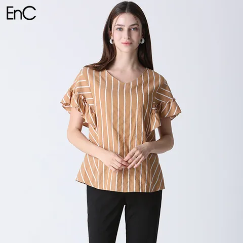 [EnC] 스트라이프 브이넥 블라우스 (택가격169000원)