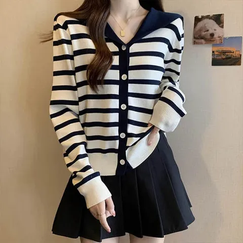 [어썸][단독특가] 리나 세일러카라 단가라 니트 가디건_261276