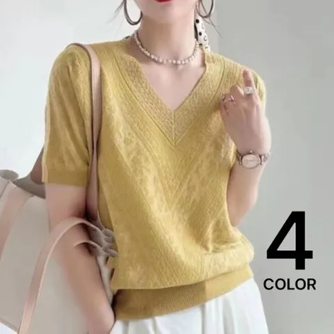 웬디 / 여성 브이넥 니트 반팔 티셔츠  NT12637/ 4컬러