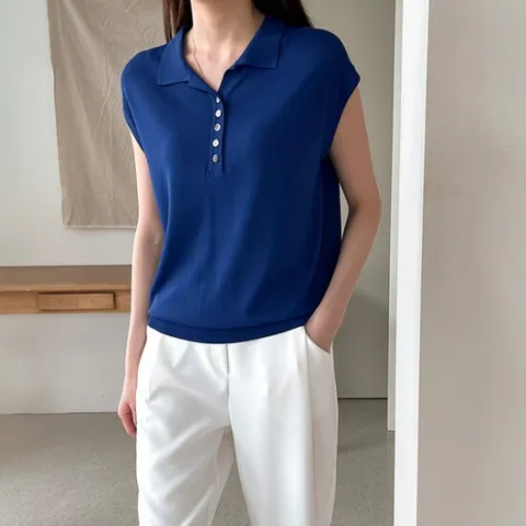 [어반프랑] 리안3 카라 단추 캡소매 니트 티