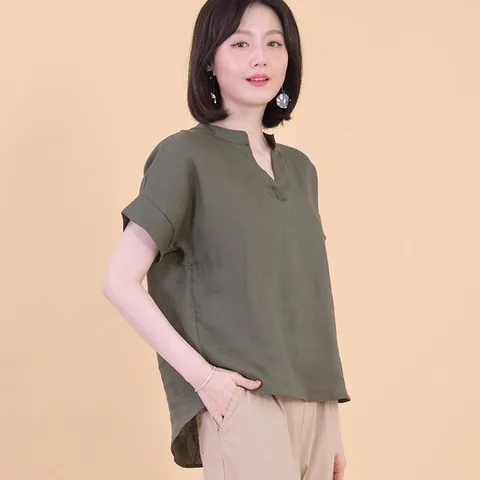 애비뉴투지 엄마옷 로미 린넨 얇은 여름 반팔 블라우스 B08350