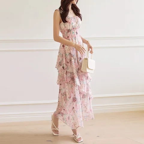 [스타일온미] 꽃잎이 살랑 여신 무드 프릴 캉캉 쉬폰 원피스