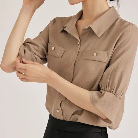 [리안뉴욕][리안뉴욕] 내추럴 셔츠 카라 블라우스