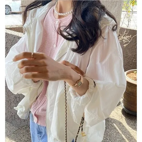 [플로렌][빅사이즈]여자 오버핏 후드 얇은 긴팔 여름점퍼