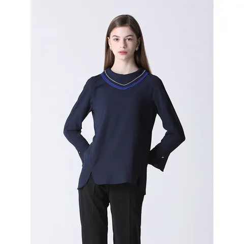 [이엔씨][EnC] 넥 배색 포인트 블라우스 (택가격129000원)