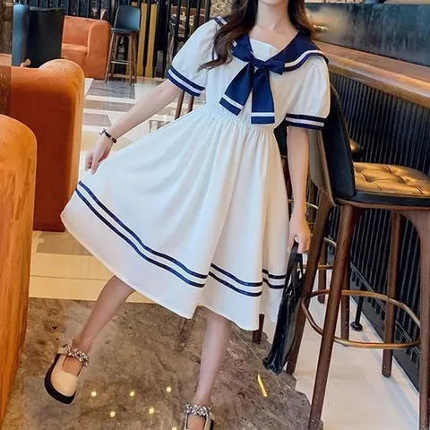 [다미주니어]마린배색원피스 교회합창복 단체 연주회 초등6학년 교내행사 롱원피스 여아 여름원피스