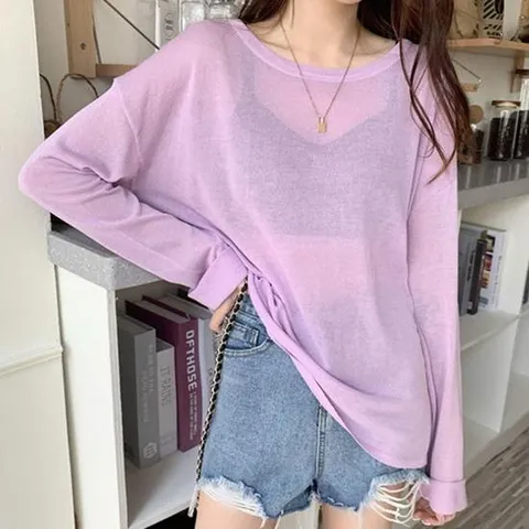 여성 시스루 긴팔 티셔츠 루즈핏 여름 얇은 티 비치룩