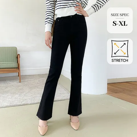 [진마니아] 데이 블랙 스판 밑단컷팅 부츠컷 데님