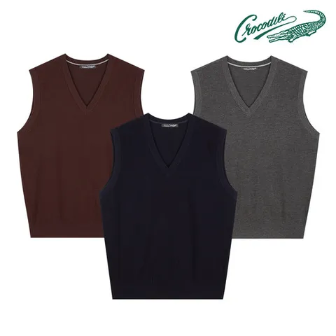 [크로커다일] 전판 투톤 조직 브이넥 베스트 CDAA9TP9793