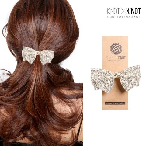 [KNOTXKNOT] 단아한 크리스탈 메탈 리본 헤어핀_미디엄 3종 택1