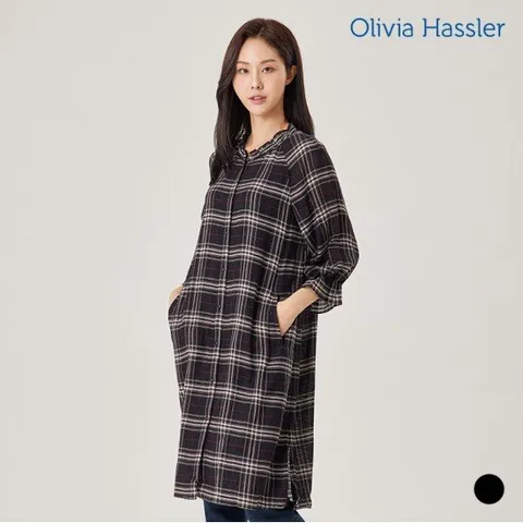 [올리비아하슬러] 넥프릴체크롱블라우스_OHAFBL111