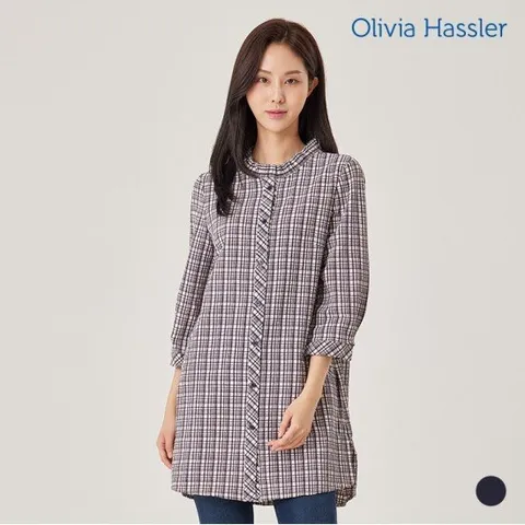 [올리비아하슬러] 체크시어서커롱블라우스_OHAFJK204