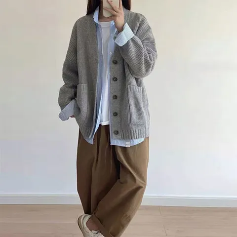 [코코에보니]빅사이즈오버핏가디건 하프니트가디건/KG-309
